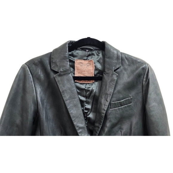 Vintage Leather Blazer Jacket Women’s EU38/US6 Green Notched Lapel Single Button - Picture 3 of 11